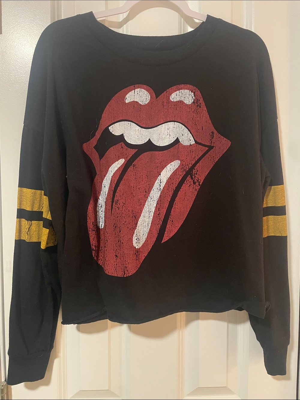 Rolling Stines oversized Black Long Sleeve Tee with Red & White Tongue Graphic
